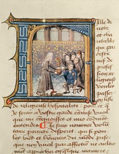 Sestra přijímající dárky od pacientů z Le Livre de Vie Active de lHotel Dieu de Paris od Jeana Henryho, kolem 1482 od French School
