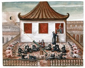 Zatmění Slunce v Siamu, asi 1700 (akvarel) od French School