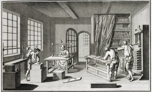 Workshop sázkových kanceláří z Encyclopedie des Sciences et Metiers od Denise Diderota (1713-84) vydané kolem roku 1770 od French School