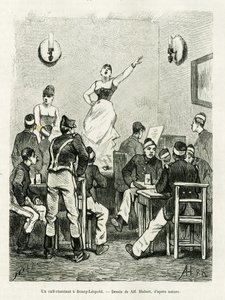 Kavárna zpívající v Bourg Leopold. Rytina A.Huberta k ilustraci příběhu La Belgique, Camille Lemonnier, in le tour du monde 1886, režie Edouard Charton (1807-1890), Hachette, Paříž. od French School