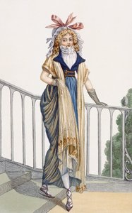 Vycházkové šaty ve venkovském stylu, ilustrace z Journal des Dames et des Modes, 1797 od French School
