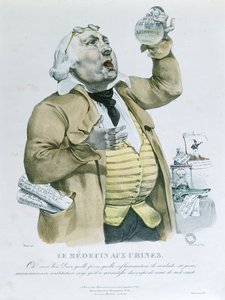 Lékař vyšetřující moč od French School
