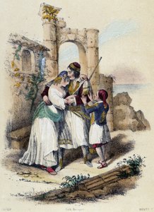 Rodina obklopená ruinami; ilustrace pro Řecko, -v „Dvanácti národech“ od M.E. Fouineta od French School