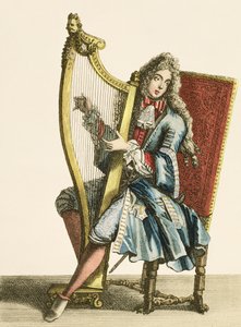 Gentleman hrající na harfu od French School