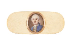 Gentleman, údajně sir Robert Ainslie, Bt., zasazený do víka krabice (akvarel na slonovině) od French School