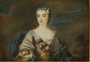 Dáma jménem Louise-Jeanne de Durfot, vévodkyně de Mazarin et de la Meilleraye, kolem roku 1750 od French School