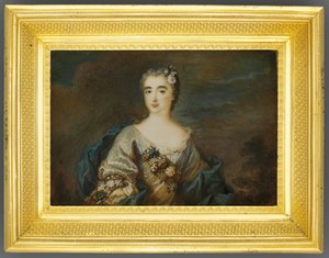 Dáma jménem Louise-Jeanne de Durfot, vévodkyně de Mazarin et de la Meilleraye, kolem roku 1750 (akvarel na slonovině) (viz také 1630586) od French School