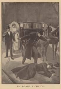 A murder at Chatou, Paris (litho) od French School