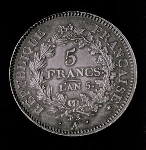 Libra dvaceti solů, což odpovídá prvnímu franku první republiky (avers) (metal) od French School