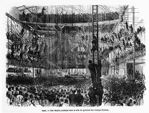 Veřejná schůze v tělocvičně na Champs-Elysées v Paříži - v „La Presse illustrée““ n¡104, 30/10/1869, kol. Selva. od French School