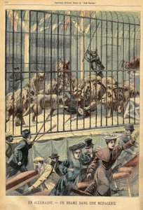 Krotitelku pohltí její lvi ve zvěřinci v německém Dessau. Rytina v „“Le Petite Parisien“, dne 27.12.1903. od French School