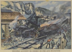 Hrozná vlaková nehoda ve Spojených státech (barevné lito) od French School