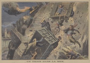 Vlak padající do moře (barva litho) od French School