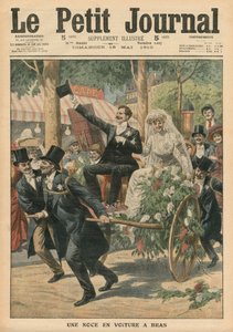 Svatba na ručním vozíku, ilustrace z Le Petit Journal, příloha illustr, 15. května 1910