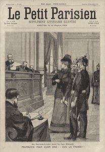 Žena z Alsaska-Lotrinska před německým soudcem u soudu za výkřik "Vive la France!" (rytina) od French School