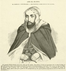 Abd-el-Kader, jeho rodina, dětství, zvolení arabským sultánem (rytina) od French School