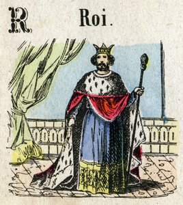 Abecedary. Písmeno R jako král. Malá encyklopedická abeceda, populární série. Epinal imaging, konec 19. století od French School