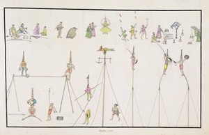 Akrobati, žongléři, imitátoři, baviči z The Gentil Album, vydané v roce 1774 od French School
