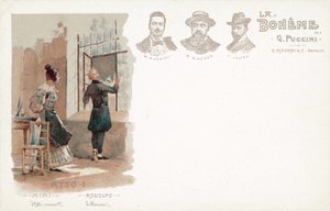 První dějství, La Boheme (barevné lito) od French School