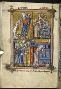 Přidat. 54180, f. 136v, Miniatura s anděly v poutnických šatech, z 