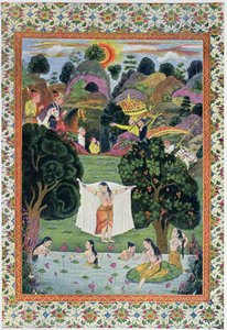 Koupání dospívajících, ilustrace z The Arabian Nights, 1895 (barevná rytina) od French School