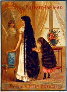 Reklama na Extrait Japonais, kadeřnický produkt podporující růst vlasů, 1895 od French School