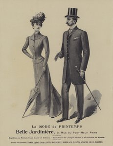 Reklama na jarní módu z obchodu s oblečením Belle Jardiniere, Paříž (litho) od French School
