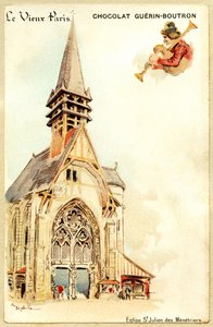 Reklamní chromolitografie čokolád Guerin Boutron, LE VIEUX PARIS, kostel Saint Julien des Menetriers od French School
