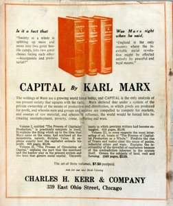 Reklama na prodej knihy Karla Marxe „Le Capital“ v americkém časopise od French School