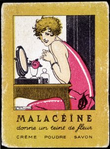 Reklamní pohlednice na kosmetické produkty Malacéíne. cca 1920. od French School
