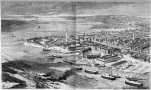 Letecký pohled na město a přístav Lorient, Morbihan (56) od French School