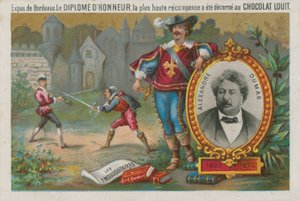 Alexandre Dumas a scéna ze Tří mušketýrů od French School