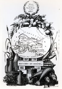 Alegorická mapa departementu Bouches-du-Rhone, kolem roku 1830 od French School