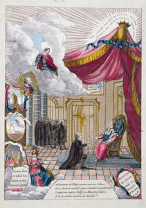 Alegorie zprávy dané Ludvíku XVI. (1754-93) Jacquesem Neckerem (1732-1804) v roce 1781 (barevná rytina) od French School