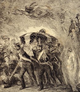 Allegoria Ranskan keisarin Napoleon Bonaparten tuhkan paluusta vuonna 1840. 1800-luku (kaiverrus kirjasta "Clours, mores, usages, costumes, keksintös" od French School