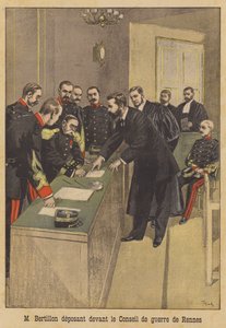 Alphonse Bertillon svědčící před druhým válečným soudem Alfreda Dreyfuse v Rennes od French School