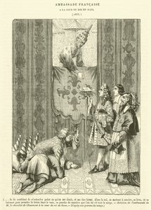 Francouzské velvyslanectví, ​​u dvora krále Siamu (rytina) od French School