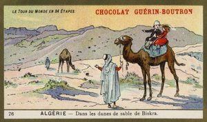 Mezi písečnými dunami Biskra, Alžírsko (chromolitho) od French School