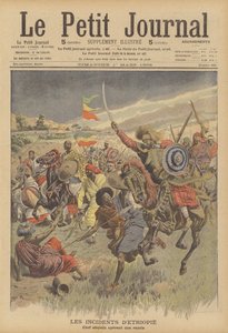 Habešský náčelník vedoucí nájezd proti Somálcům (barva litho) od French School