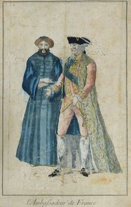 Velvyslanec Francie se svým Dragomanem, vyryto Moutierem (barevná rytina) od French School