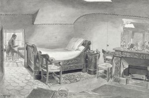 Podkrovní interiér umělce v Paříži, kolem roku 1830 (pero a sépiový inkoust a sépiové wc na papíře) od French School