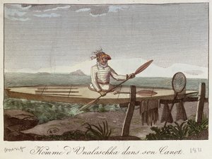Obyvatel ostrova Unalaska ve své kánoi, 1811 od French School