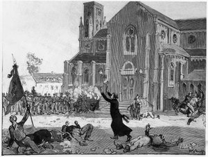 Povstání na náměstí u radnice ve Fourmies, ilustrace z Le Monde Illustre, 9. května 1891 od French School