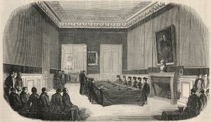 Zkouška v zasedací síni právnické fakulty v Paříži – rytina do „“Tableau-de-Paris”” od Edmonda Texiera 1852 od French School