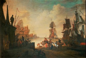 Orientální přístav... (olej na plátně) od French School