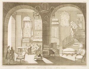 Obchod čalouníků z Encyclopedie des Sciences et Metiers od Denise Diderota (1713-84) vydané kolem roku 1770 od French School