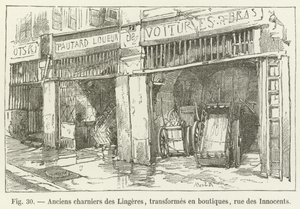 Bývalé hromadné hroby Lingeres, přeměněné na obchody, rue des Innocents od French School