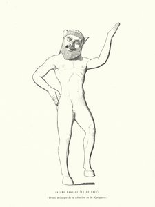 Starověká řecká bronzová postava tančícího satyra (rytina) od French School