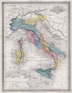 Starověká Itálie - Deska extrahovaná z ""Univerzálního atlasu starověké a moderní geografie pro obytné školy"" od Vuillemina - ca. 1845 od French School