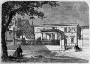 Antická architektura: pohled na průčelí pompejského domu „knížete Napoleona“ (1822-1891) postaveného architektem Alfredem Normandem. Paříž, rue Montaigne od French School